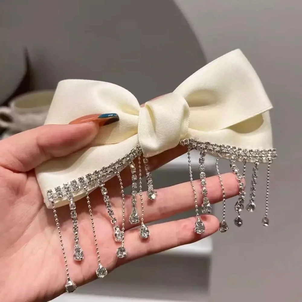 Big Satin Bow Rhinestones French Barrette Hair Clip